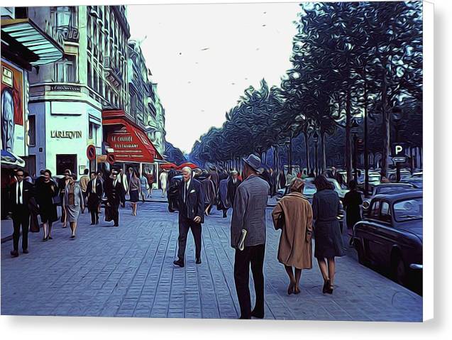 Vintage Travel Street Scene Shoppers - Canvas Print