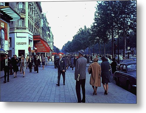 Vintage Travel Street Scene Shoppers - Metal Print
