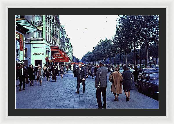 Vintage Travel Street Scene Shoppers - Framed Print