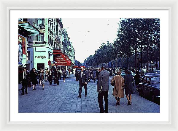 Vintage Travel Street Scene Shoppers - Framed Print
