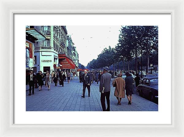 Vintage Travel Street Scene Shoppers - Framed Print