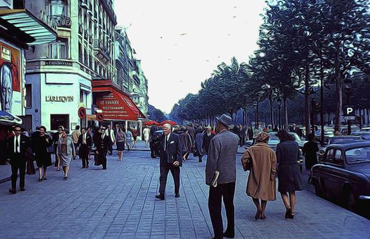 Vintage Travel Street Scene Shoppers - Art Print