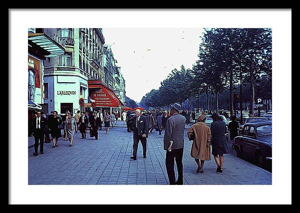 Vintage Travel Street Scene Shoppers - Framed Print