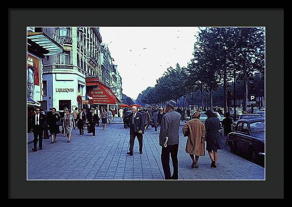 Vintage Travel Street Scene Shoppers - Framed Print