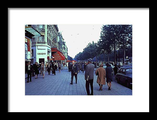 Vintage Travel Street Scene Shoppers - Framed Print