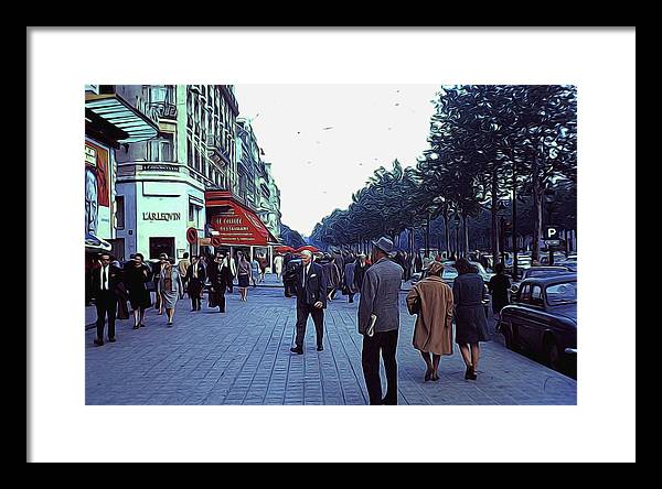Vintage Travel Street Scene Shoppers - Framed Print
