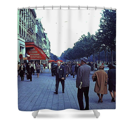 Vintage Travel Street Scene Shoppers - Shower Curtain
