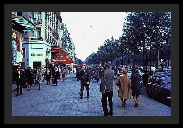 Vintage Travel Street Scene Shoppers - Framed Print