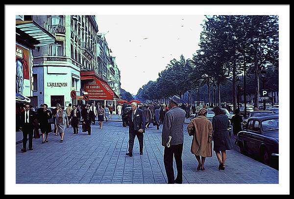 Vintage Travel Street Scene Shoppers - Framed Print
