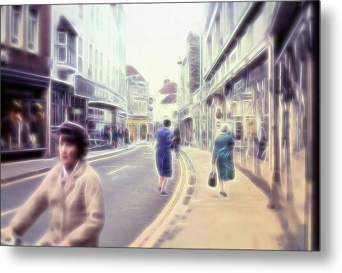 Vintage Travel Street With Bicycle Rider - Metal Print