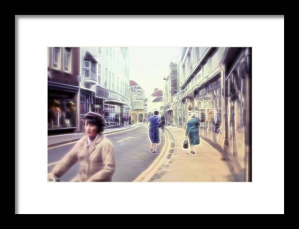 Vintage Travel Street With Bicycle Rider - Framed Print