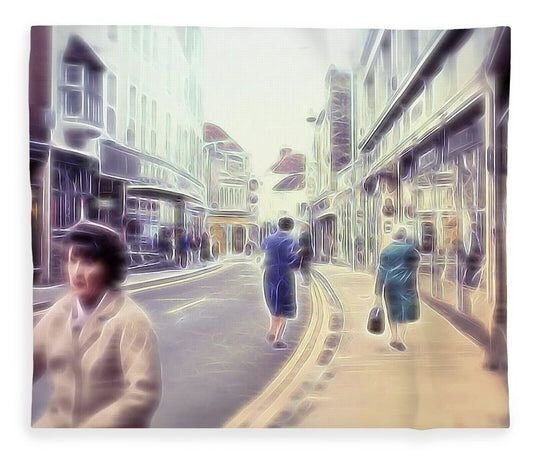 Vintage Travel Street With Bicycle Rider - Blanket