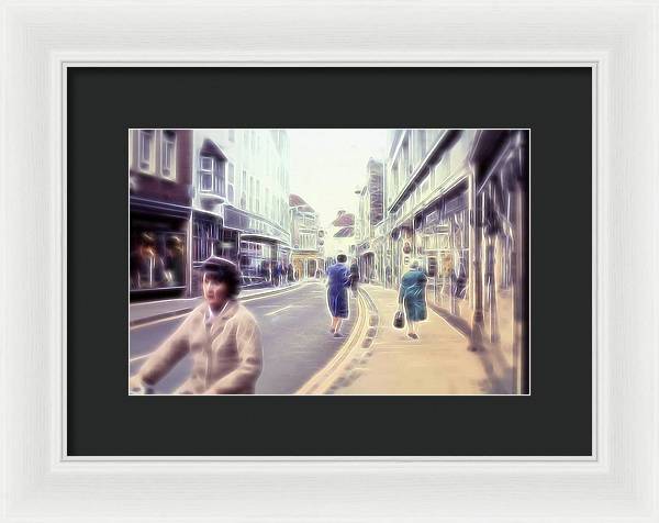 Vintage Travel Street With Bicycle Rider - Framed Print
