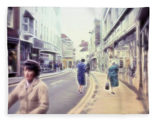 Vintage Travel Street With Bicycle Rider - Blanket