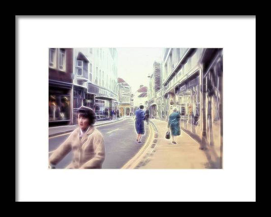 Vintage Travel Street With Bicycle Rider - Framed Print