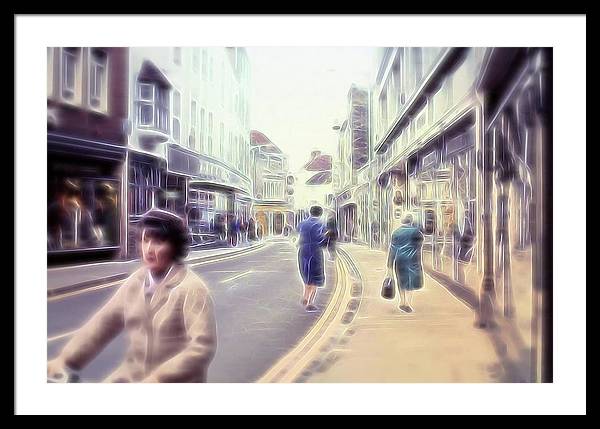 Vintage Travel Street With Bicycle Rider - Framed Print