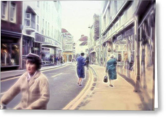 Vintage Travel Street With Bicycle Rider - Greeting Card