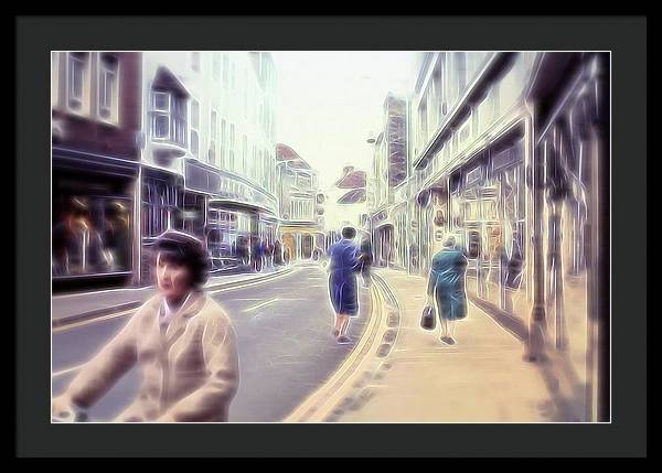 Vintage Travel Street With Bicycle Rider - Framed Print