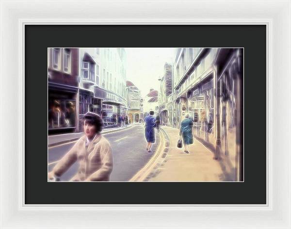 Vintage Travel Street With Bicycle Rider - Framed Print