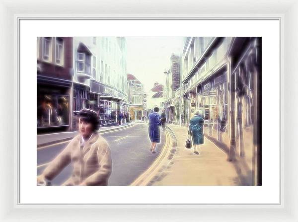 Vintage Travel Street With Bicycle Rider - Framed Print
