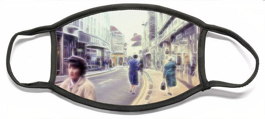 Vintage Travel Street With Bicycle Rider - Face Mask