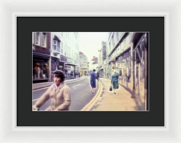 Vintage Travel Street With Bicycle Rider - Framed Print