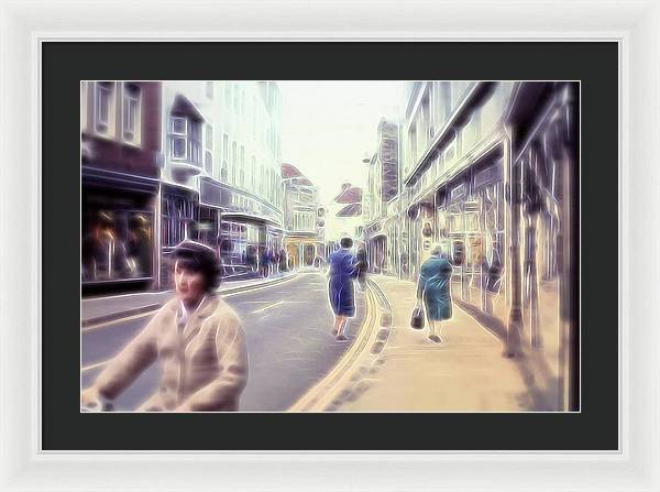 Vintage Travel Street With Bicycle Rider - Framed Print