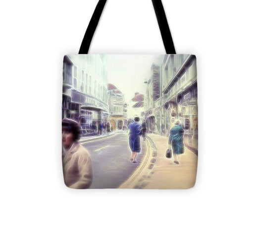 Vintage Travel Street With Bicycle Rider - Tote Bag