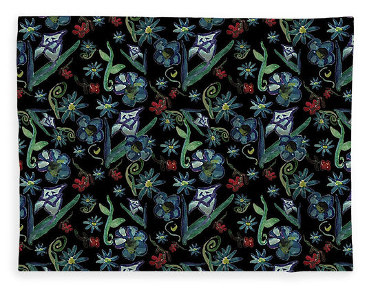 Watercolor Flowers On Black - Blanket