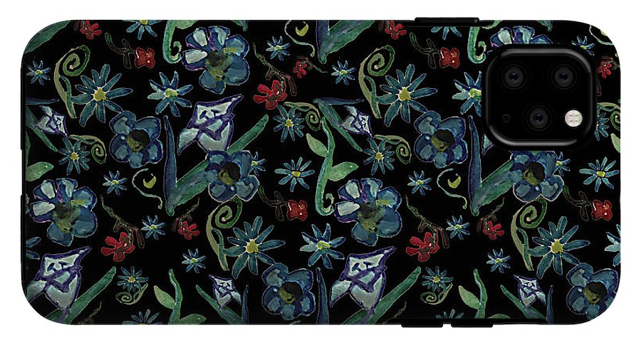 Watercolor Flowers On Black - Phone Case