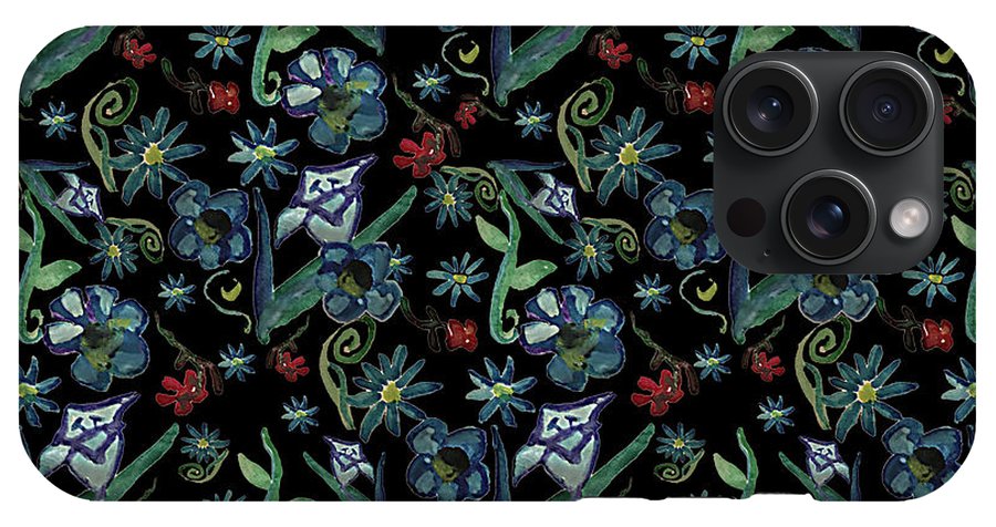 Watercolor Flowers On Black - Phone Case