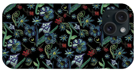 Watercolor Flowers On Black - Phone Case