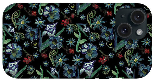 Watercolor Flowers On Black - Phone Case