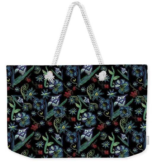 Watercolor Flowers On Black - Weekender Tote Bag