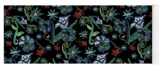 Watercolor Flowers On Black - Yoga Mat