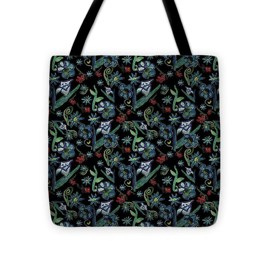 Watercolor Flowers On Black - Tote Bag