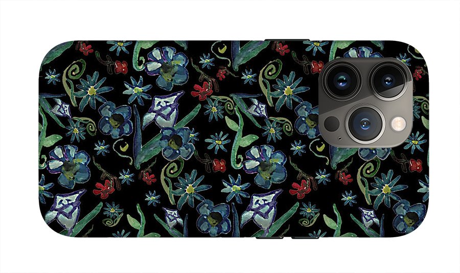 Watercolor Flowers On Black - Phone Case