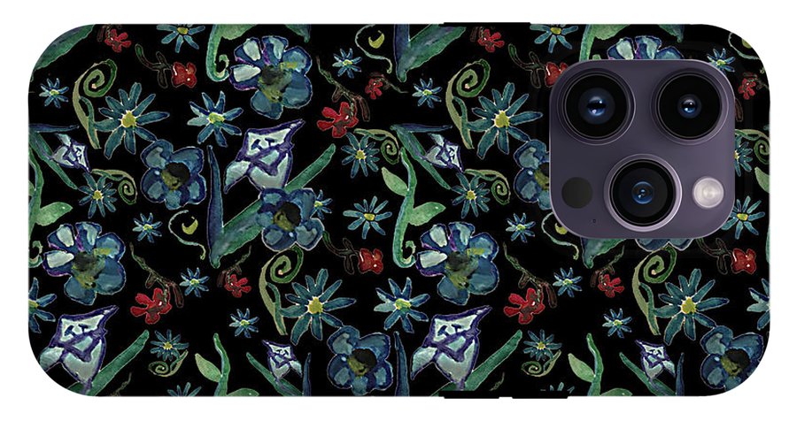 Watercolor Flowers On Black - Phone Case