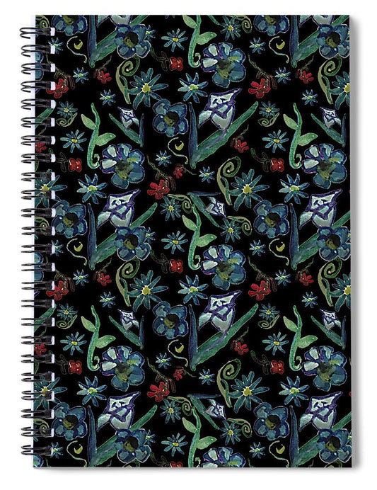 Watercolor Flowers On Black - Spiral Notebook