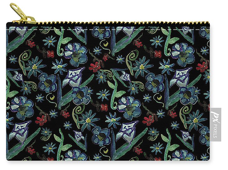 Watercolor Flowers On Black - Carry-All Pouch