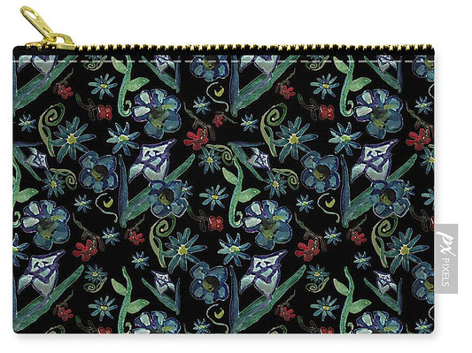 Watercolor Flowers On Black - Carry-All Pouch
