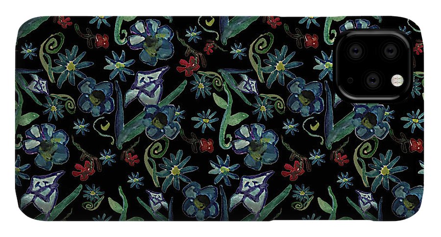 Watercolor Flowers On Black - Phone Case