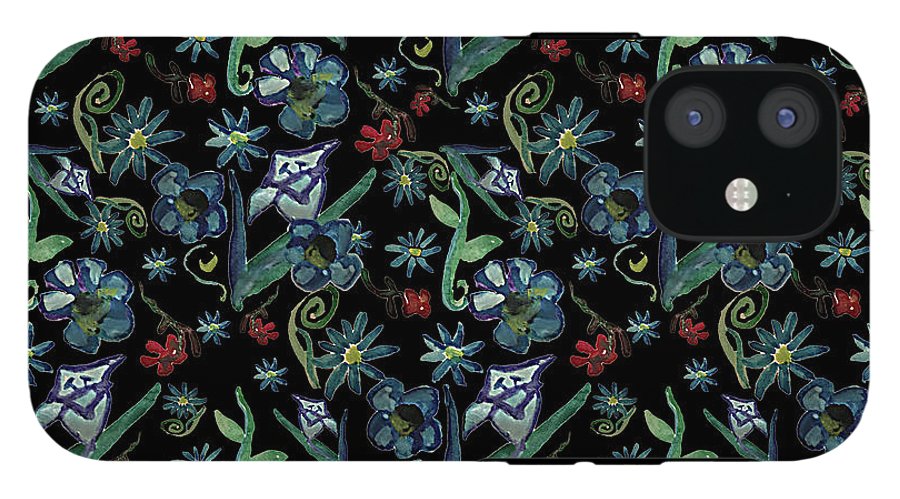 Watercolor Flowers On Black - Phone Case