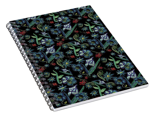 Watercolor Flowers On Black - Spiral Notebook