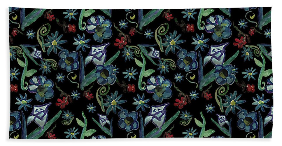 Watercolor Flowers On Black - Beach Towel