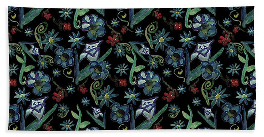 Watercolor Flowers On Black - Beach Towel