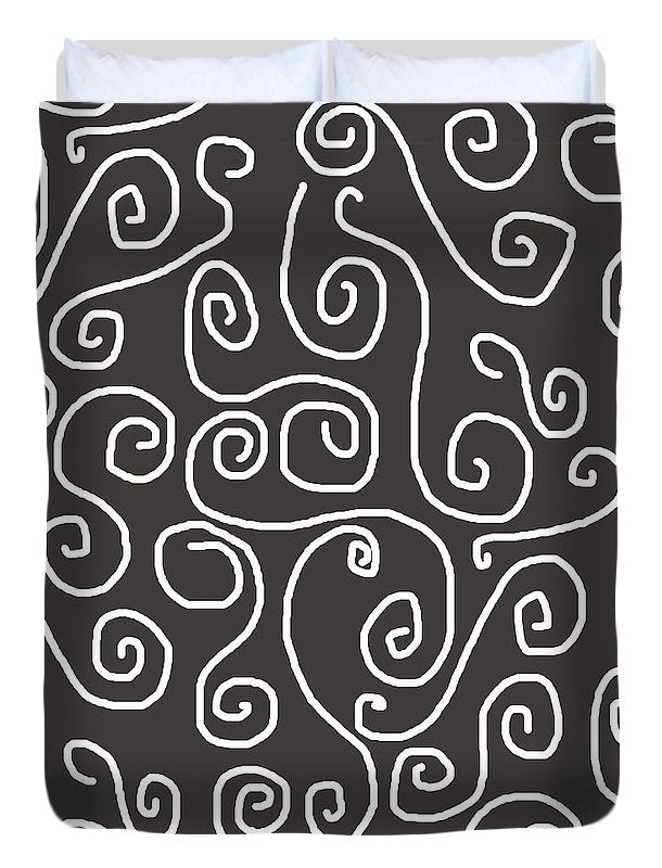 White Swirls On Gray - Duvet Cover