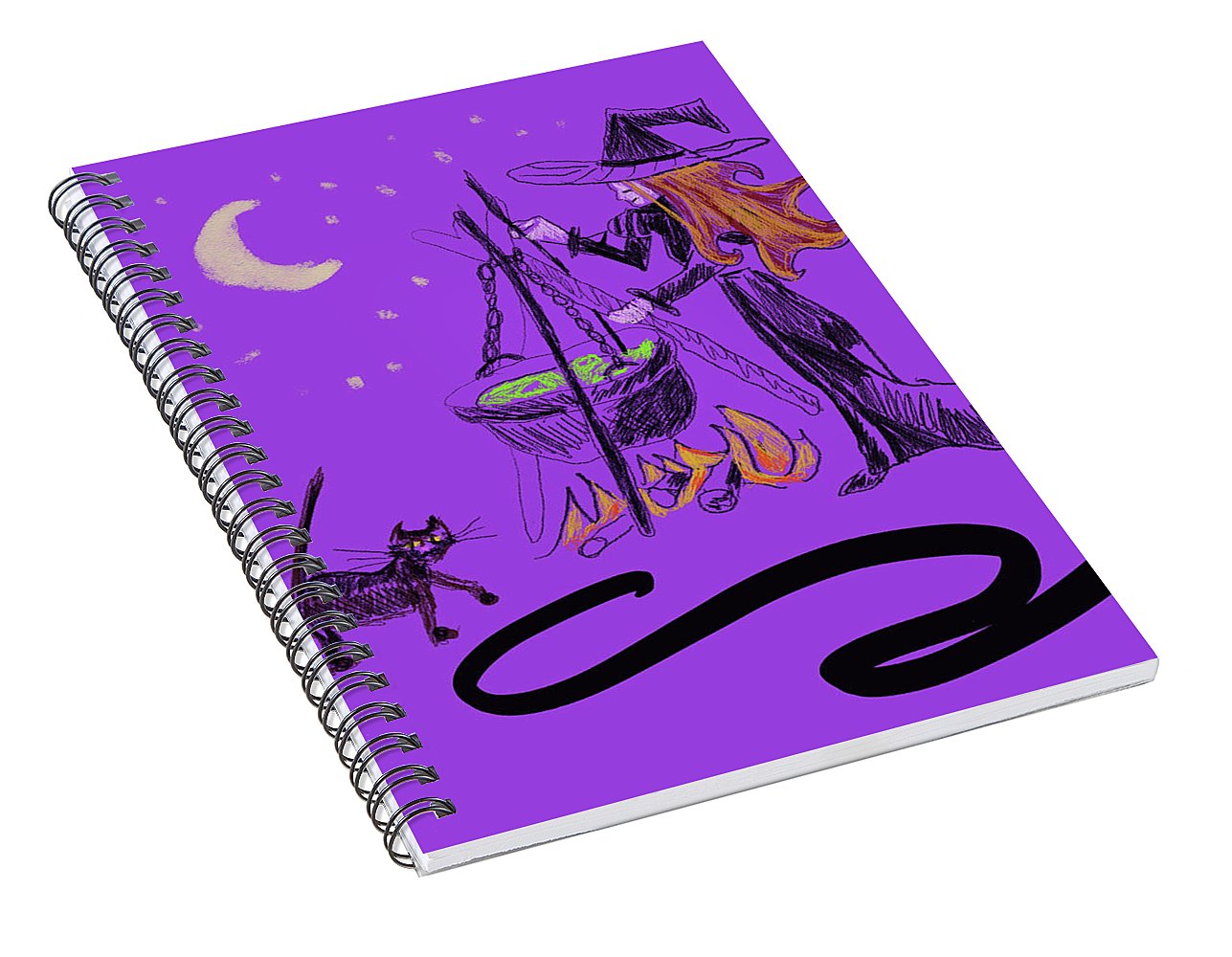 Witch Cat Cauldron - Spiral Notebook