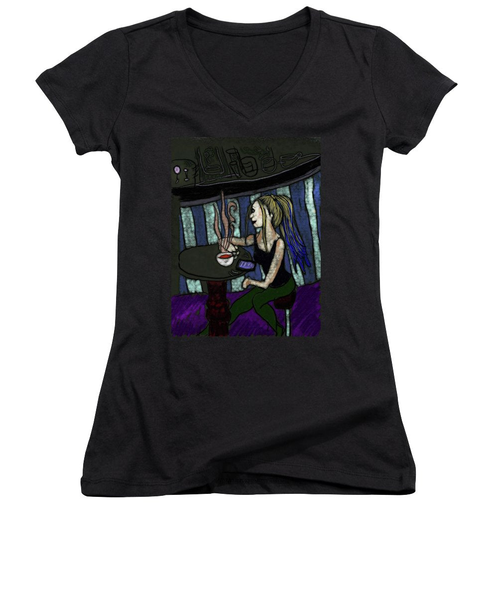 Woman In a Cafe - Women's V-Neck