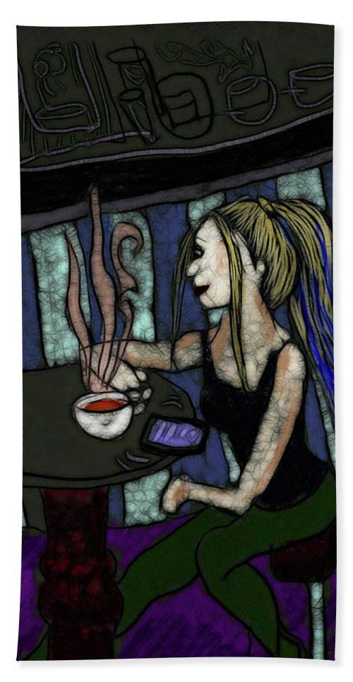 Woman In a Cafe - Bath Towel